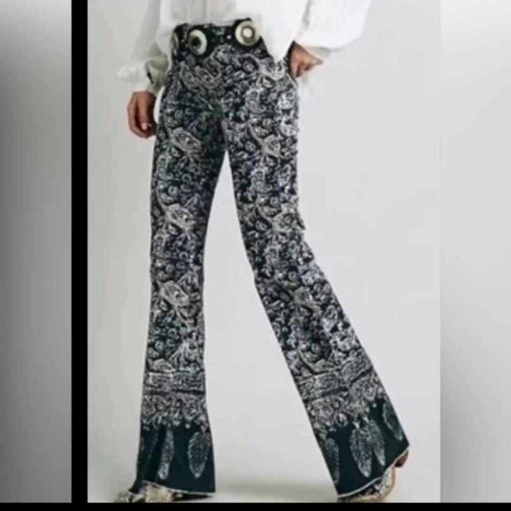 Free People Just Float on Printed Flare Jeans -26